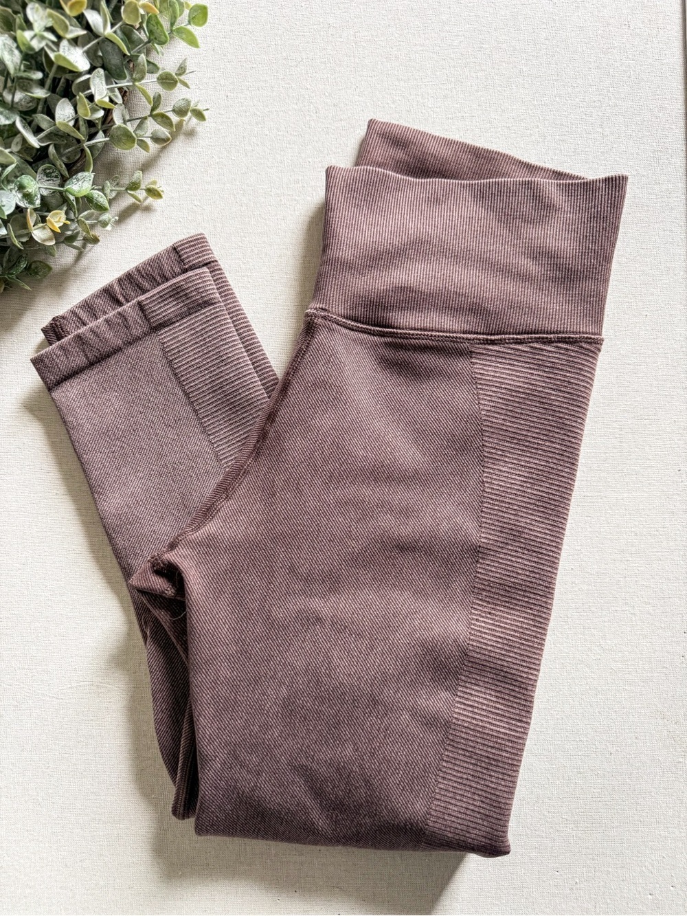 Offline by Aerie High Rise Ribbed Panel Leggings Brown S/P Athleisure